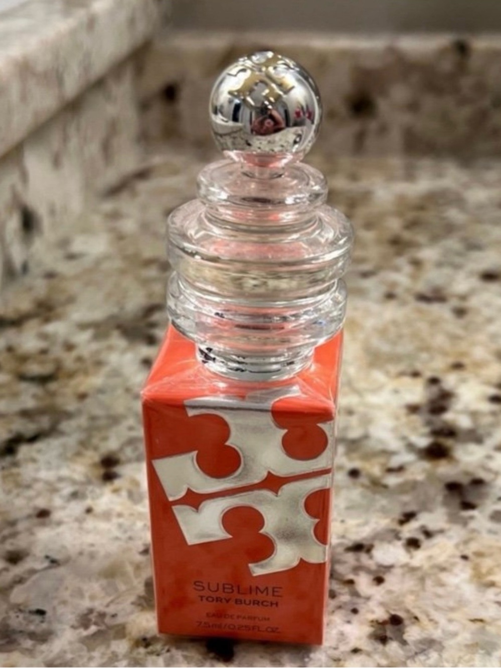 Tory Burch Glass Decorative Bottle with Silver Stopper